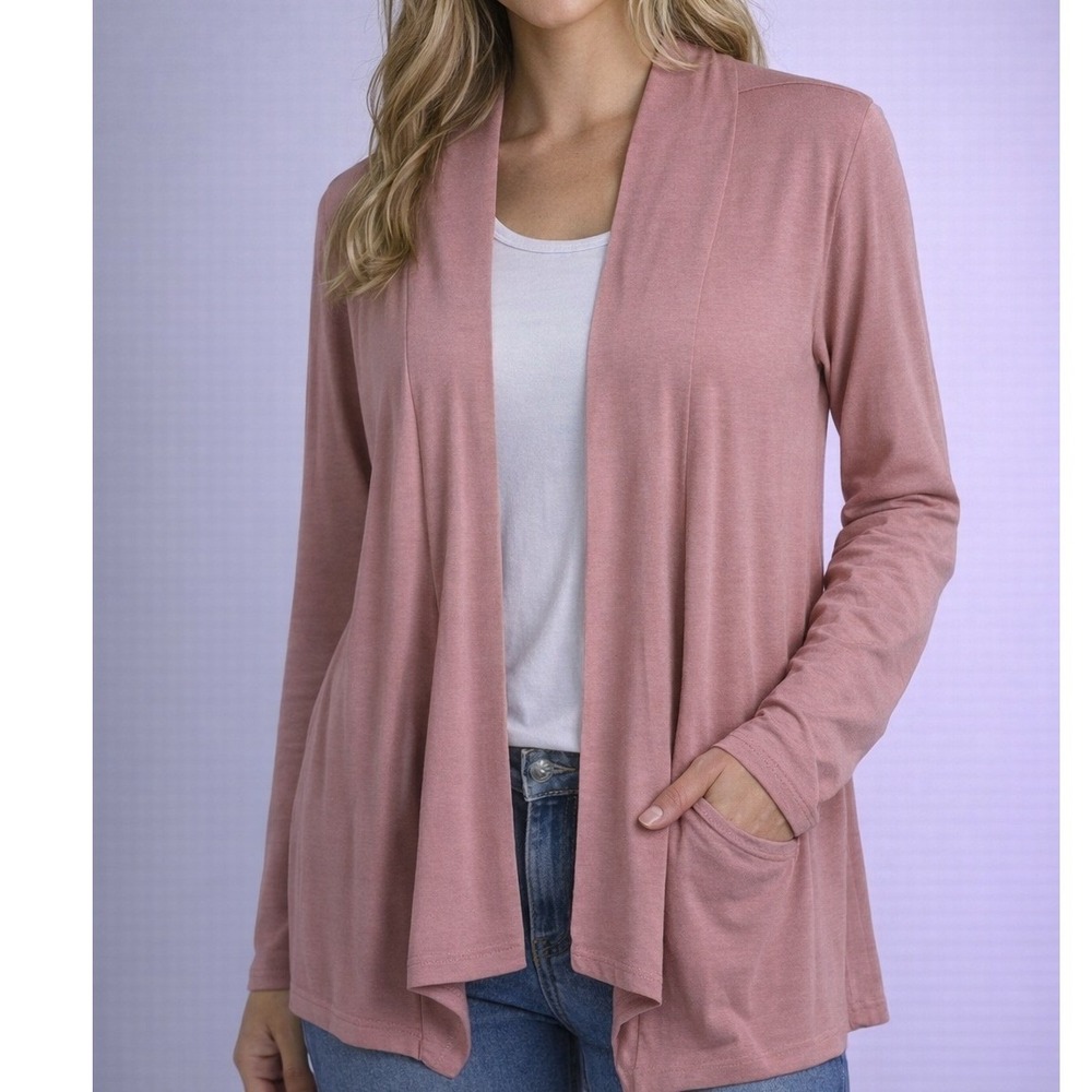 Sofra Open Front Cardigan Womens‎ Small Rose Pink Long Sleeve Lightweight